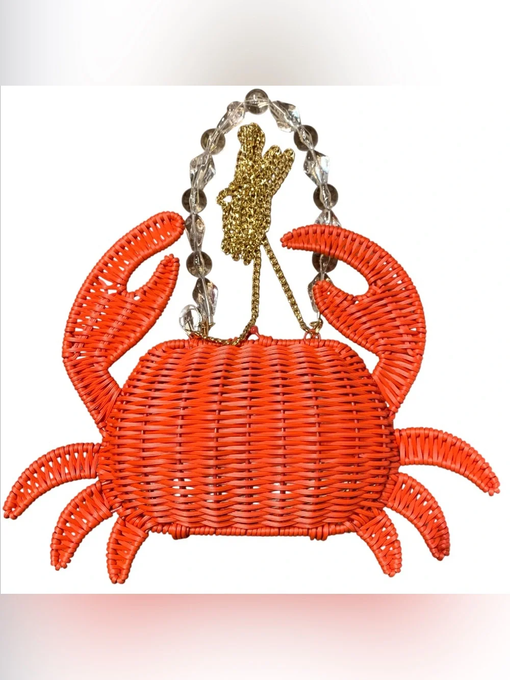 Tommy Bahama Red Crab Woven Straw Wicker Bag Gold Chain Crossbody & Clear Beads - Picture 4 of 7